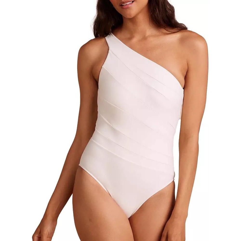 Summersalt Sidestroke One-Shoulder One-Piece Swimsuit Women 4 White Ruched